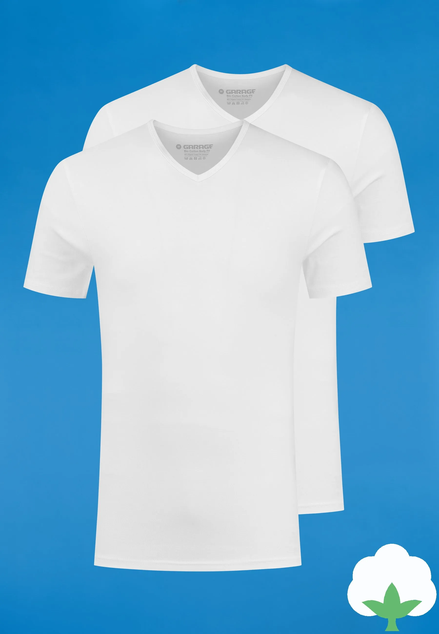 Bio-cotton Bodyfit 2-pack T-shirt V-neck - White