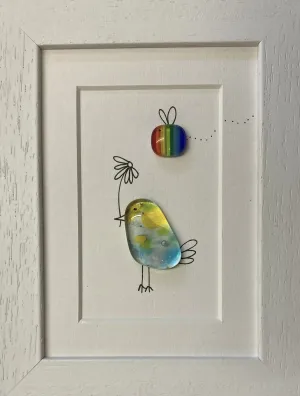 Bird & Bee - Fused Glass and Illustration (NB187)