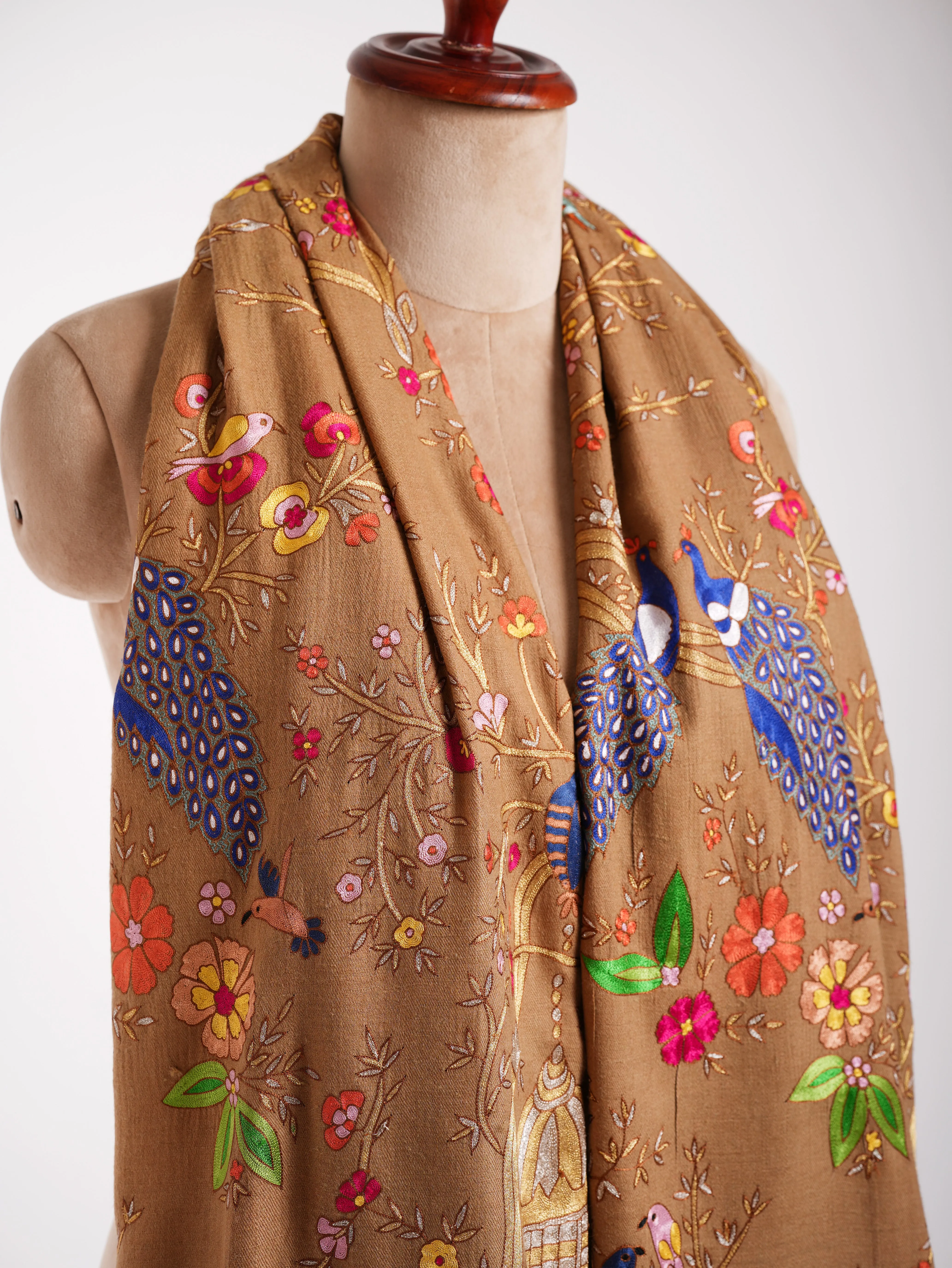 Birdie Kalamkari Handmade Pashmina Shawl