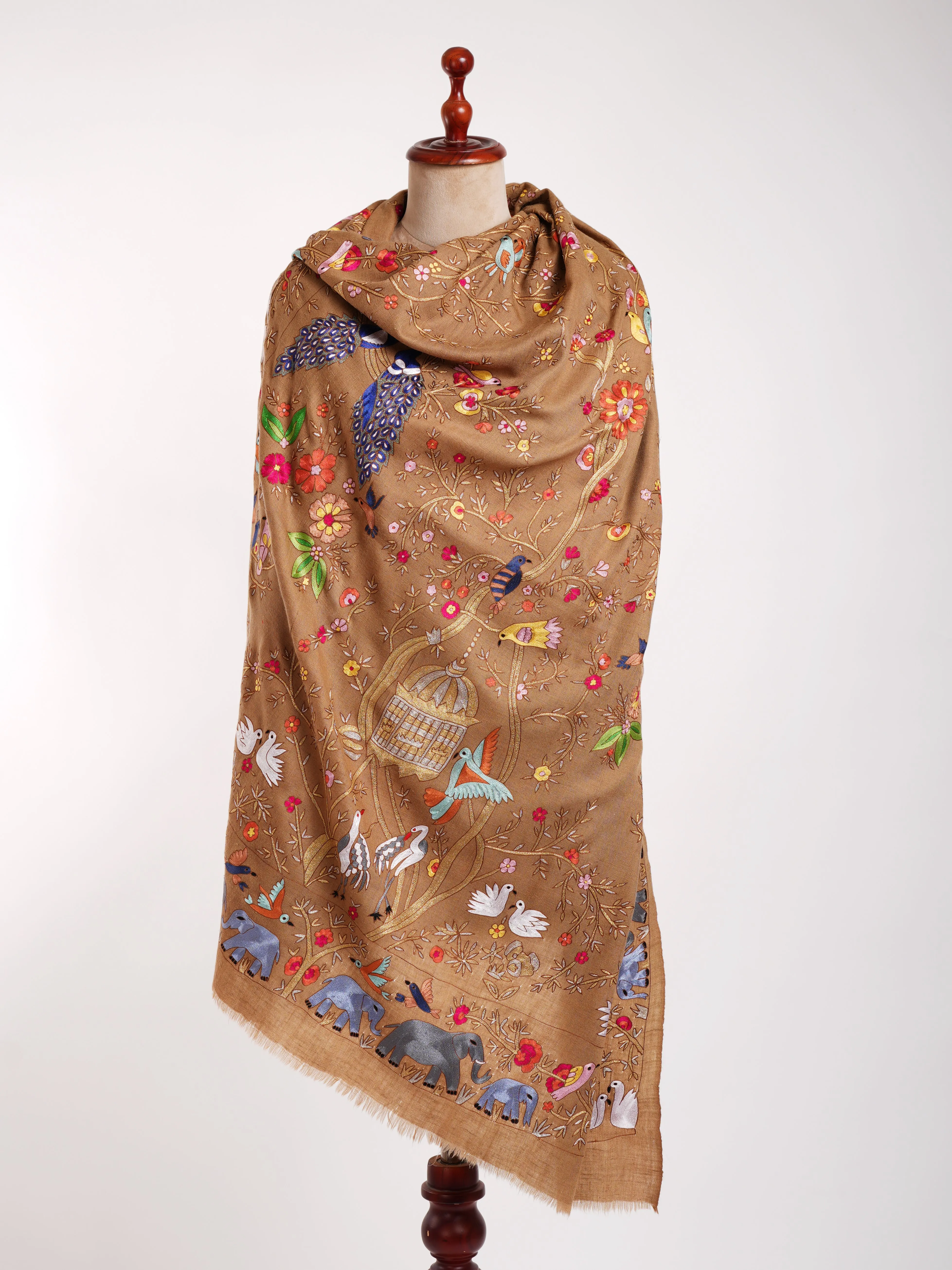 Birdie Kalamkari Handmade Pashmina Shawl