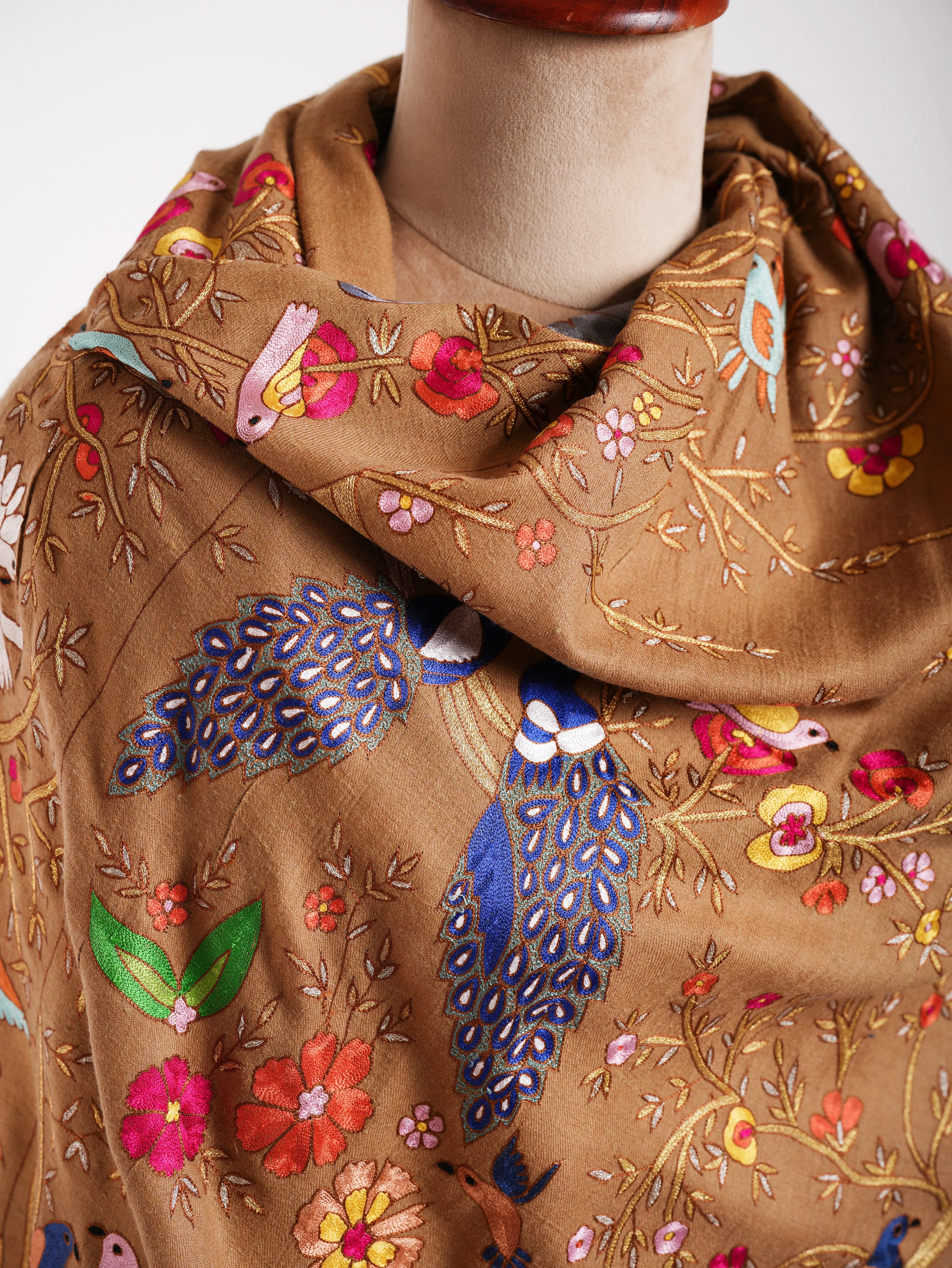 Birdie Kalamkari Handmade Pashmina Shawl