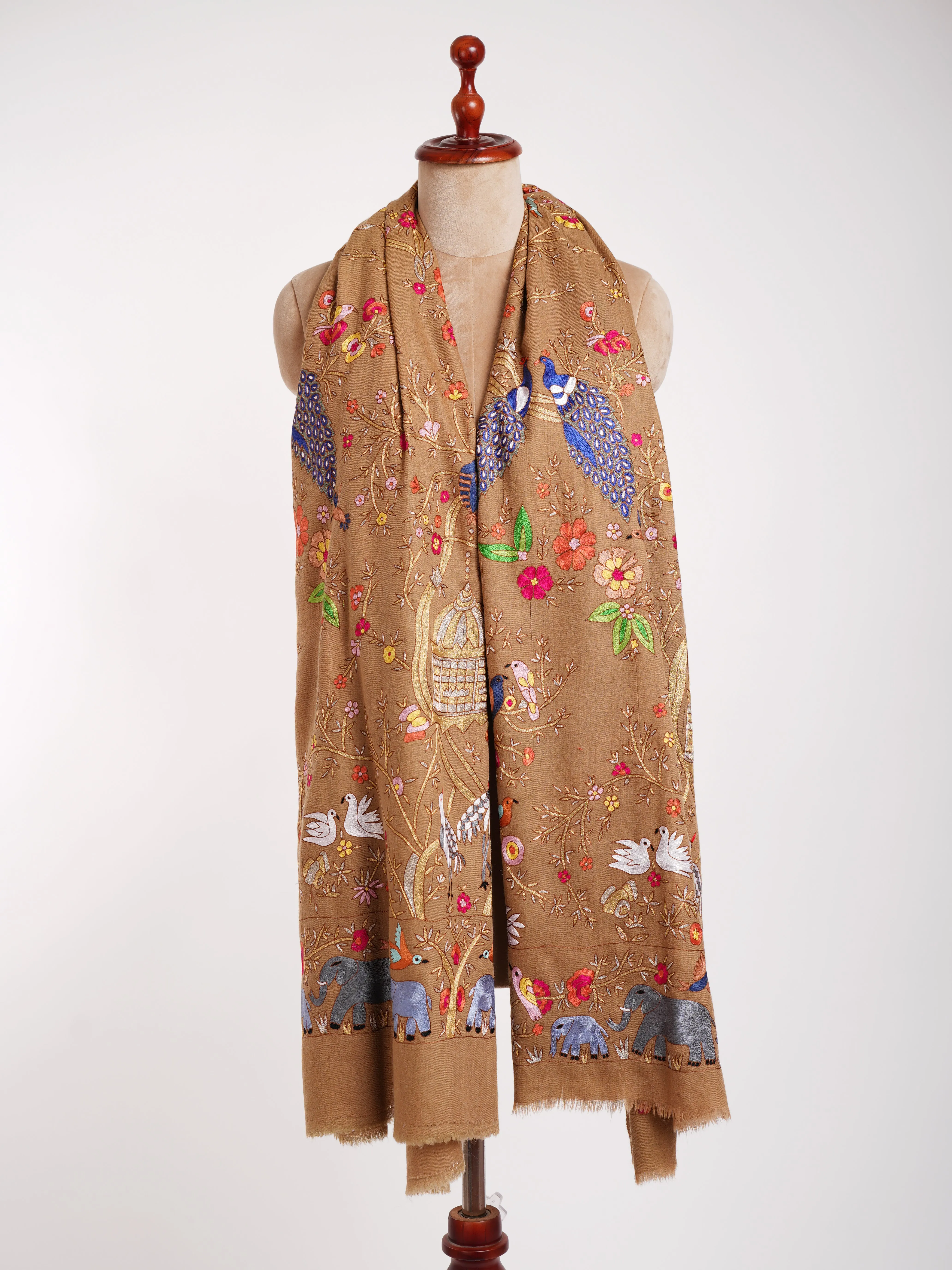 Birdie Kalamkari Handmade Pashmina Shawl