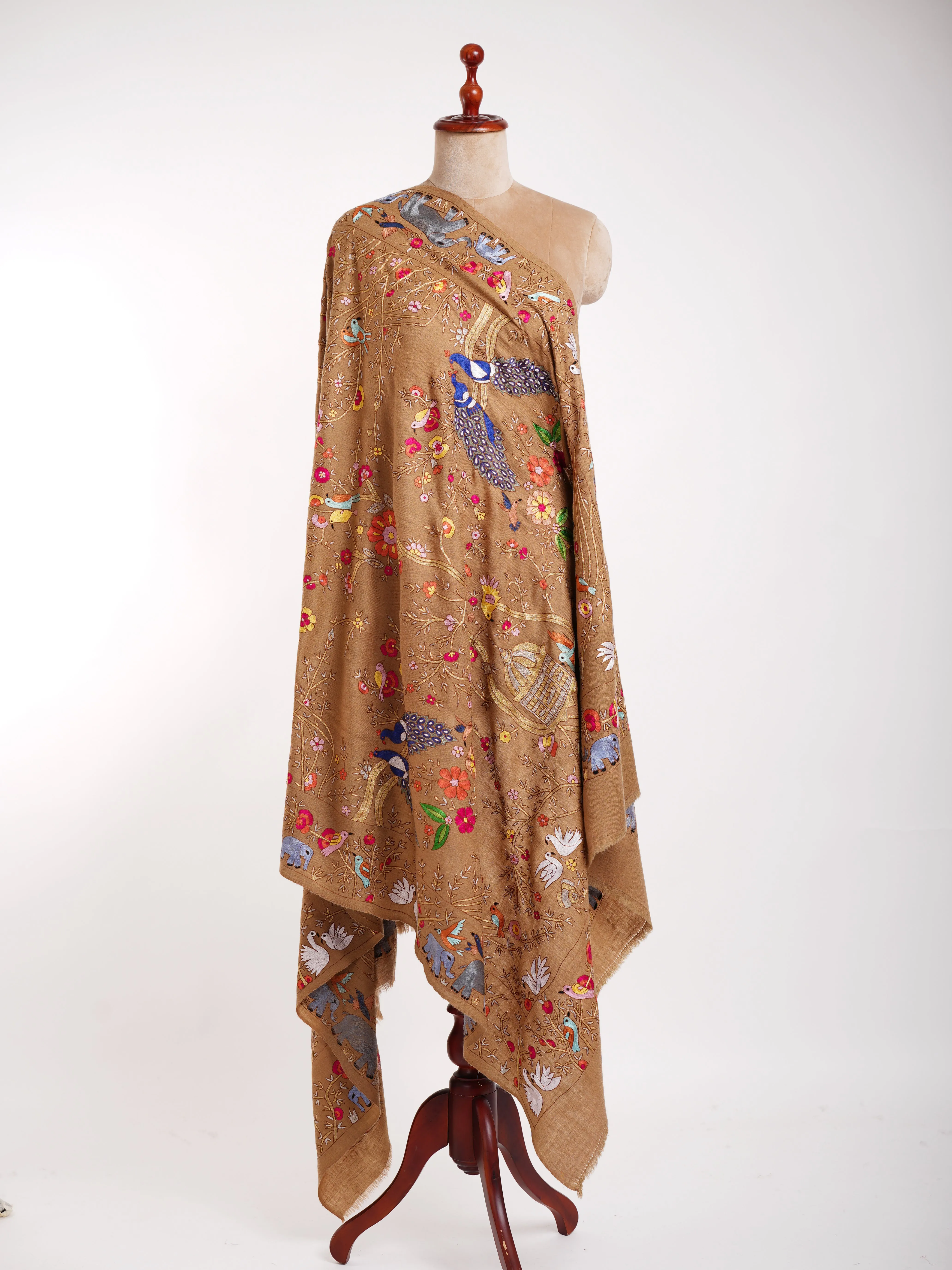 Birdie Kalamkari Handmade Pashmina Shawl