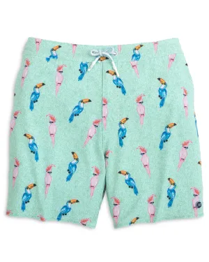 Birds of Paradise Half Elastic 7" Swim Trunks - Seafoam