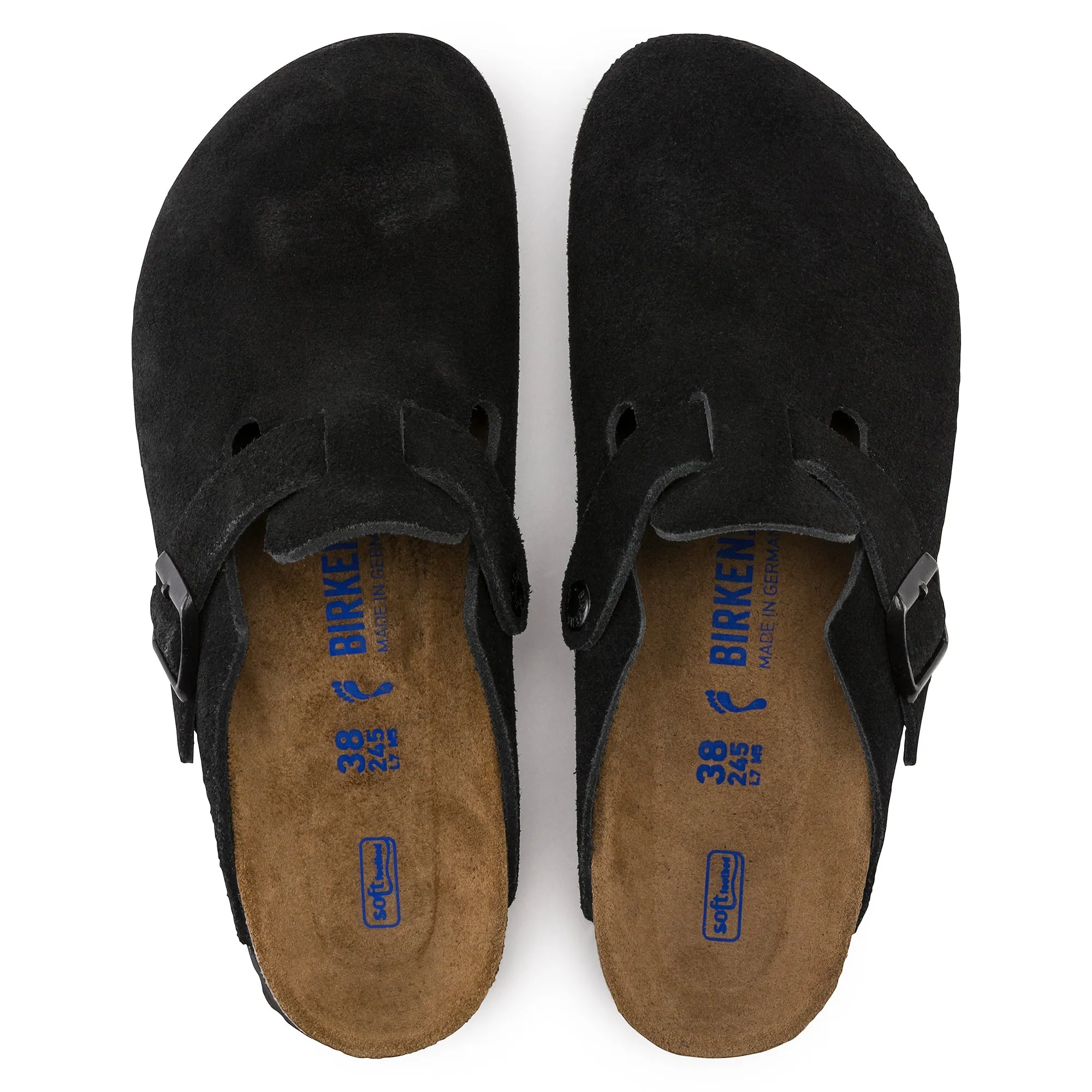 Birkenstock Boston Soft Footbed Suede Leather Color: Black (REGULAR/WIDE WIDTH)