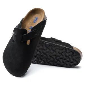 Birkenstock Boston Soft Footbed Suede Leather Color: Black (REGULAR/WIDE WIDTH)