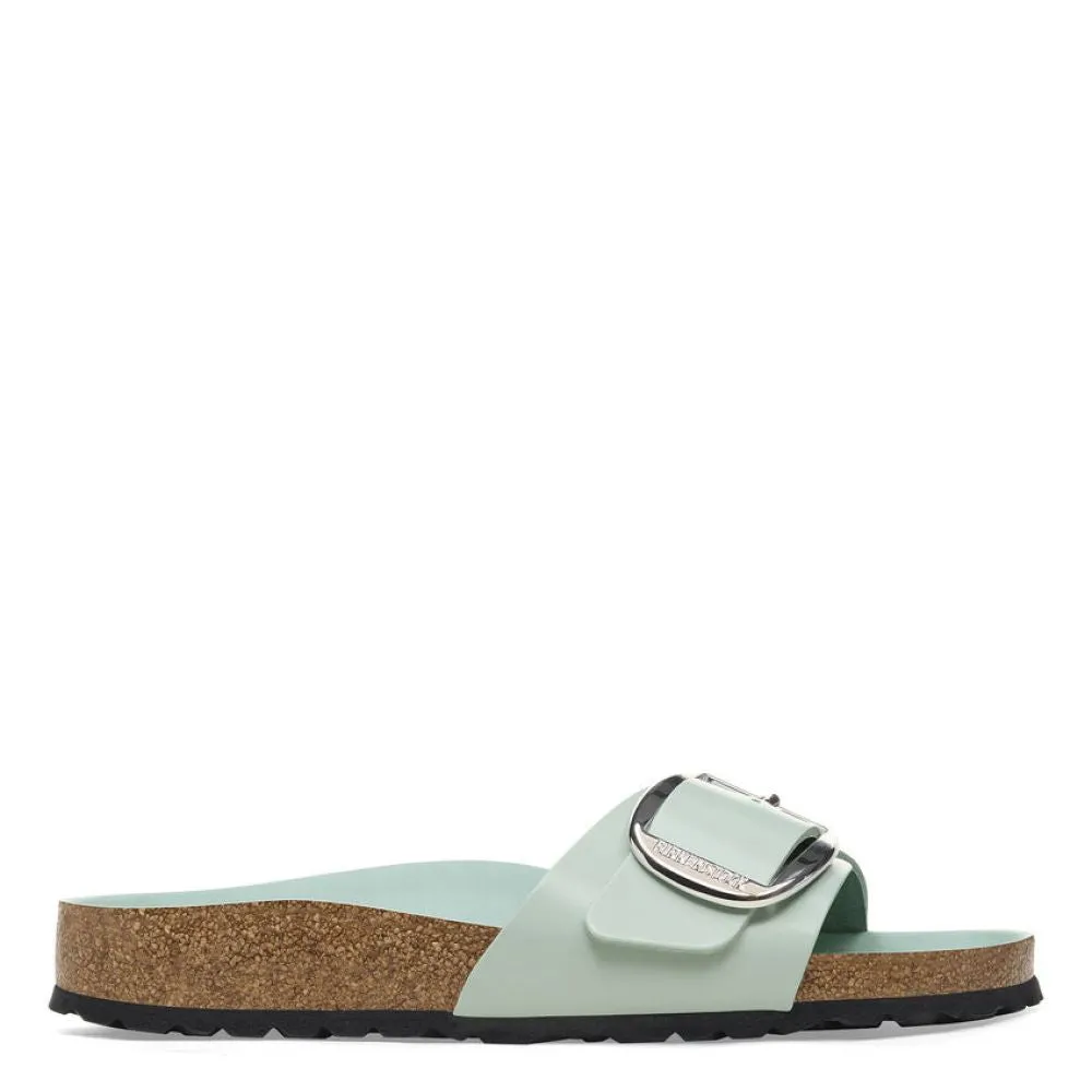 Birkenstock Women's Madrid Big Buckle Natural Leather Patent in High-Shine Surf Green (Narrow WIdth)