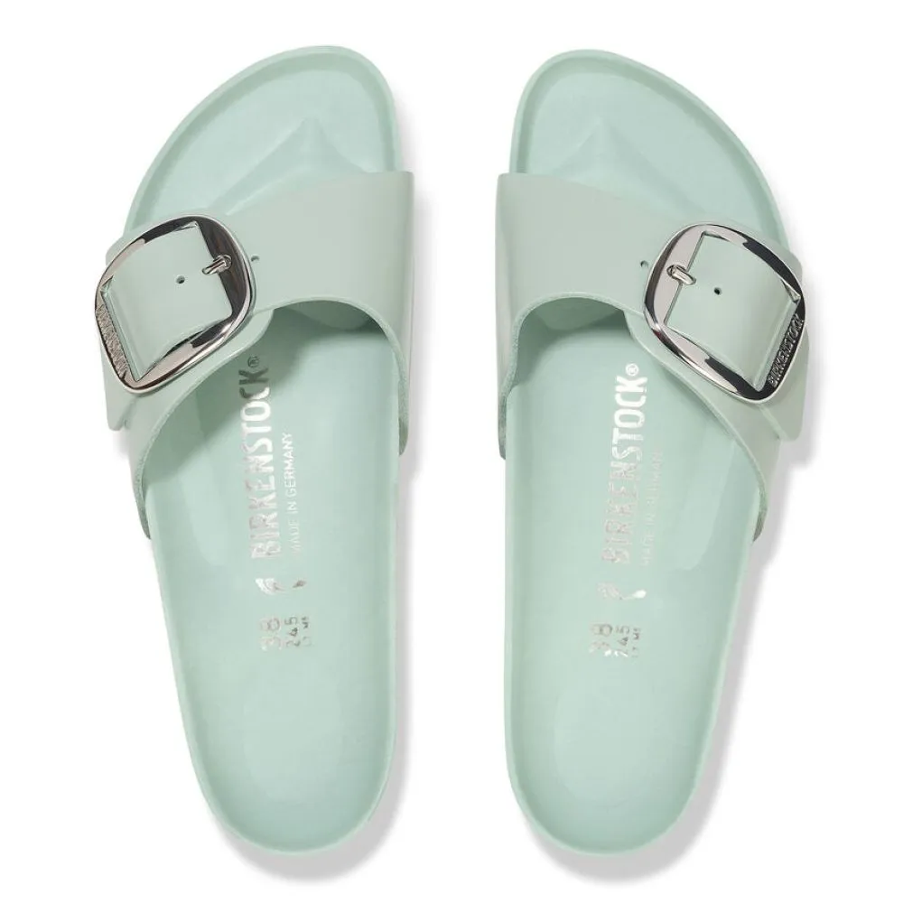 Birkenstock Women's Madrid Big Buckle Natural Leather Patent in High-Shine Surf Green (Narrow WIdth)