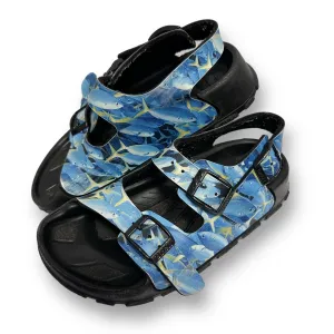 Birki's Big Boy Size 10 (28) Black & Blue Fish Print Buckle Sandals