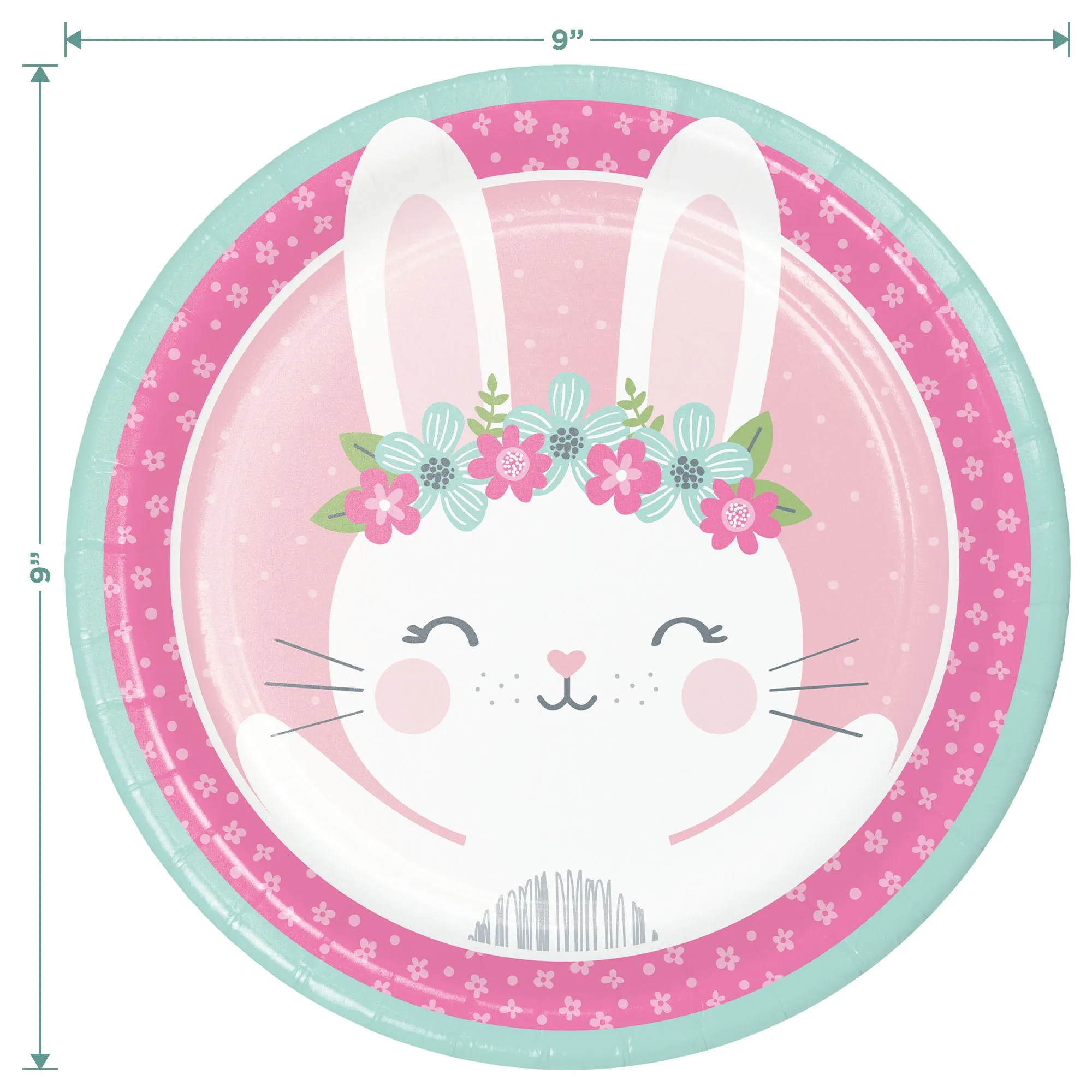 Birthday Bunny Pink Floral Boho Paper Dinner Plates and Luncheon Napkins (Serves 16)