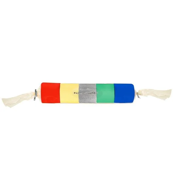 Birthday Crepe Paper Streamers, Set of 5 Rolls of Red, Yellow, Silver, Green and Blue streamers, Great for a Rainbow Themed Birthday!