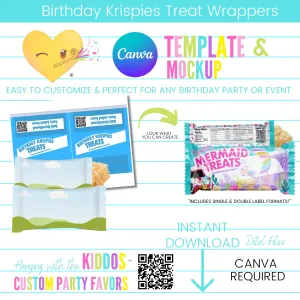 Birthday Krispies Treat Wrappers - Customizable Canva Template & Mockup