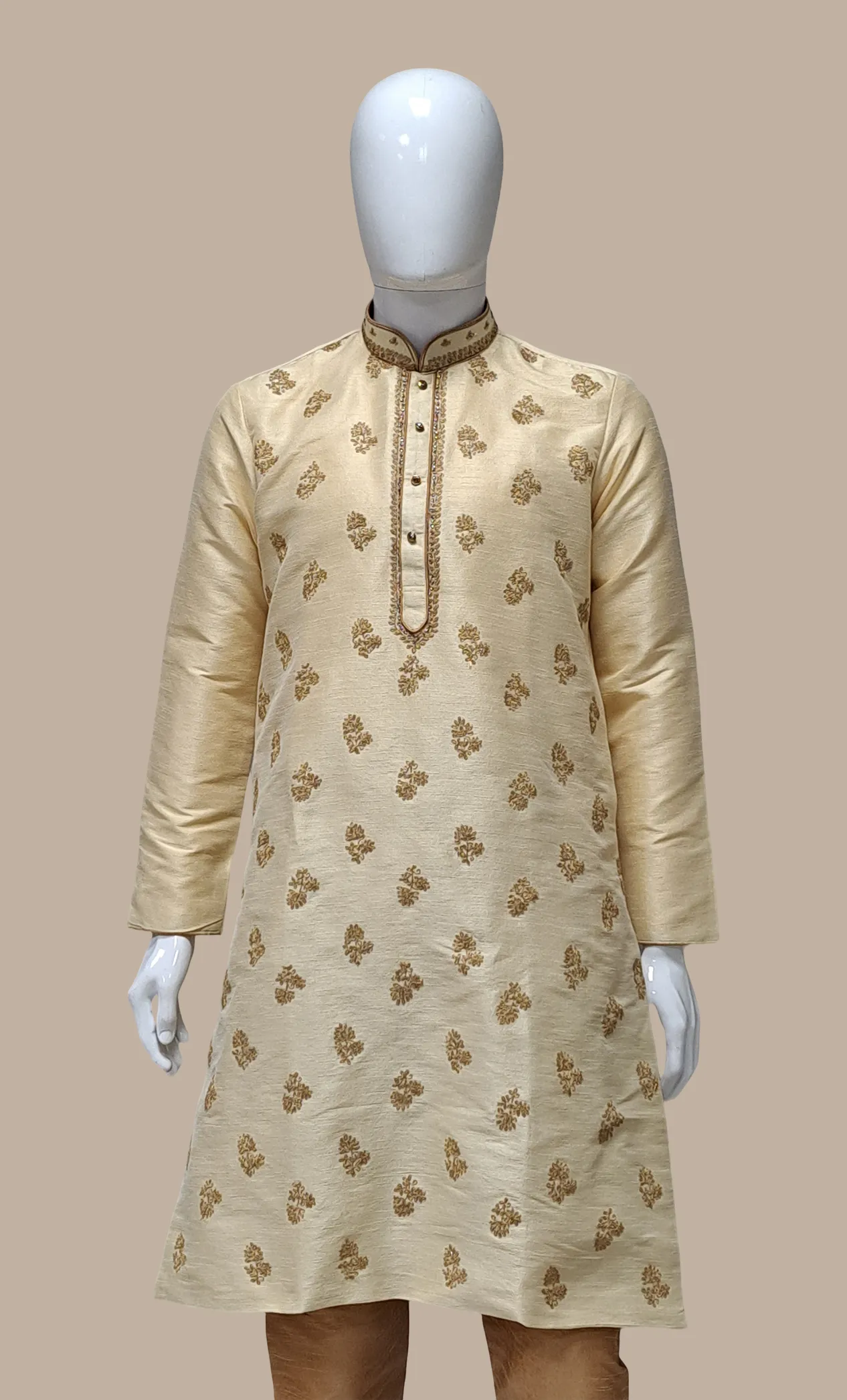 Biscuit Embroidered Kurta Set