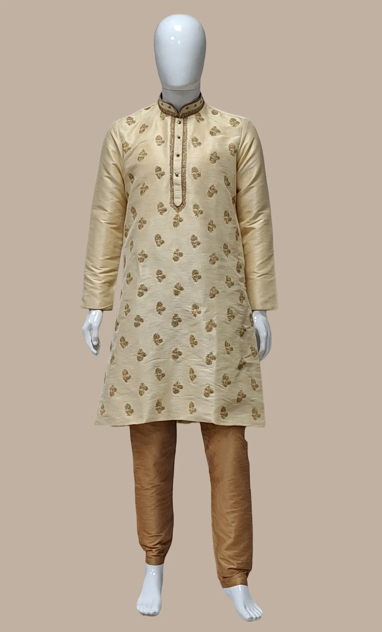 Biscuit Embroidered Kurta Set