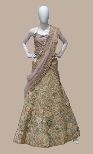 Biscuit Embroidered Lengha