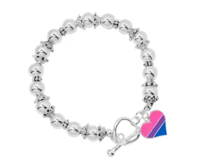 Bisexual Flag Heart Silver Beaded Bracelets