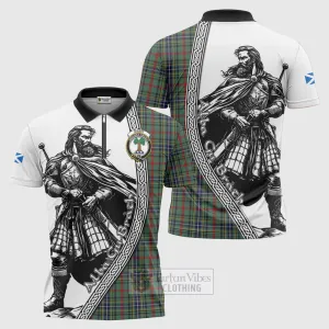 Bisset Tartan Clan Crest Zipper Polo Shirt with Highlander Warrior Celtic Style