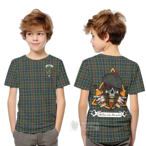 Bisset Tartan Kid T-Shirt with Family Crest and Bearded Skull Holding Bottles of Whiskey