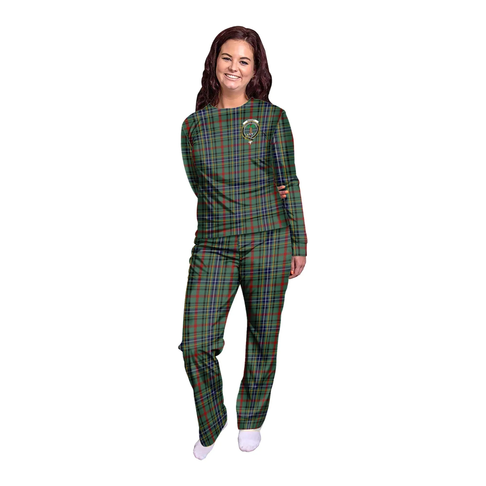 Bisset Tartan Pajamas Family Set with Family Crest