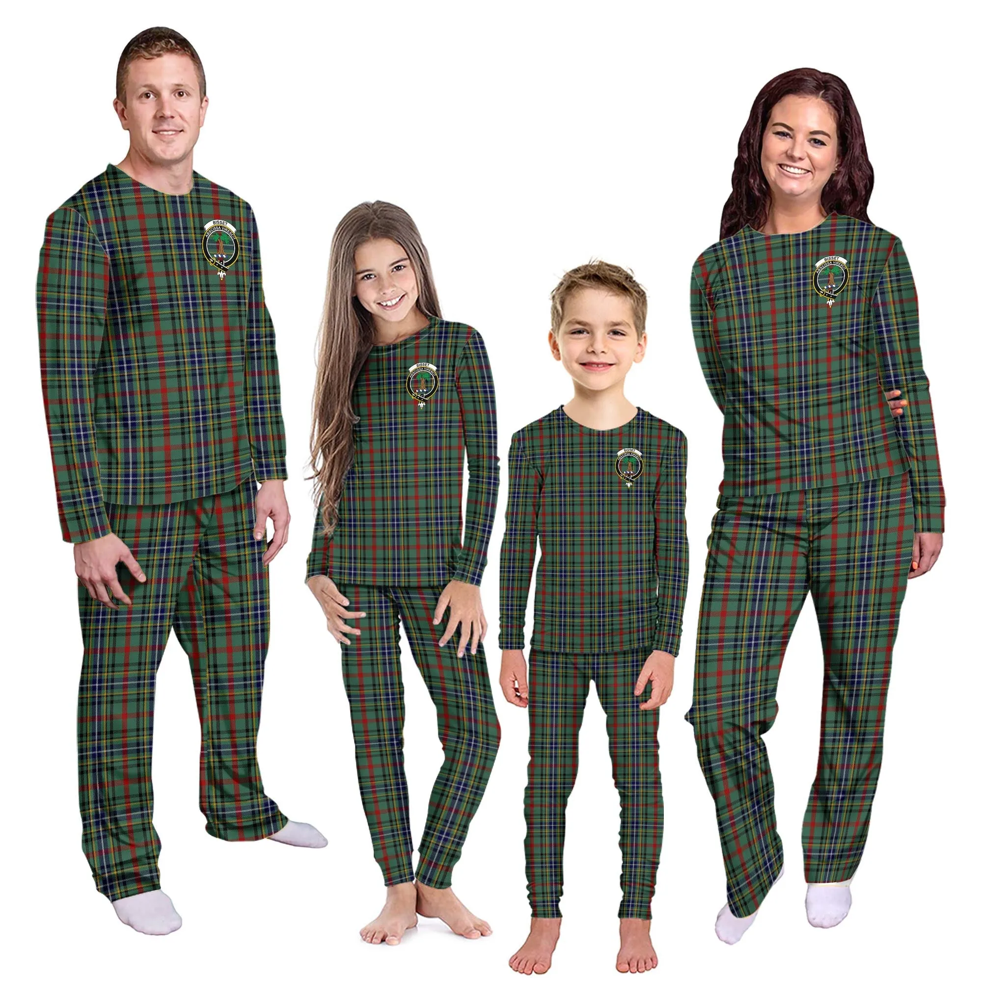 Bisset Tartan Pajamas Family Set with Family Crest