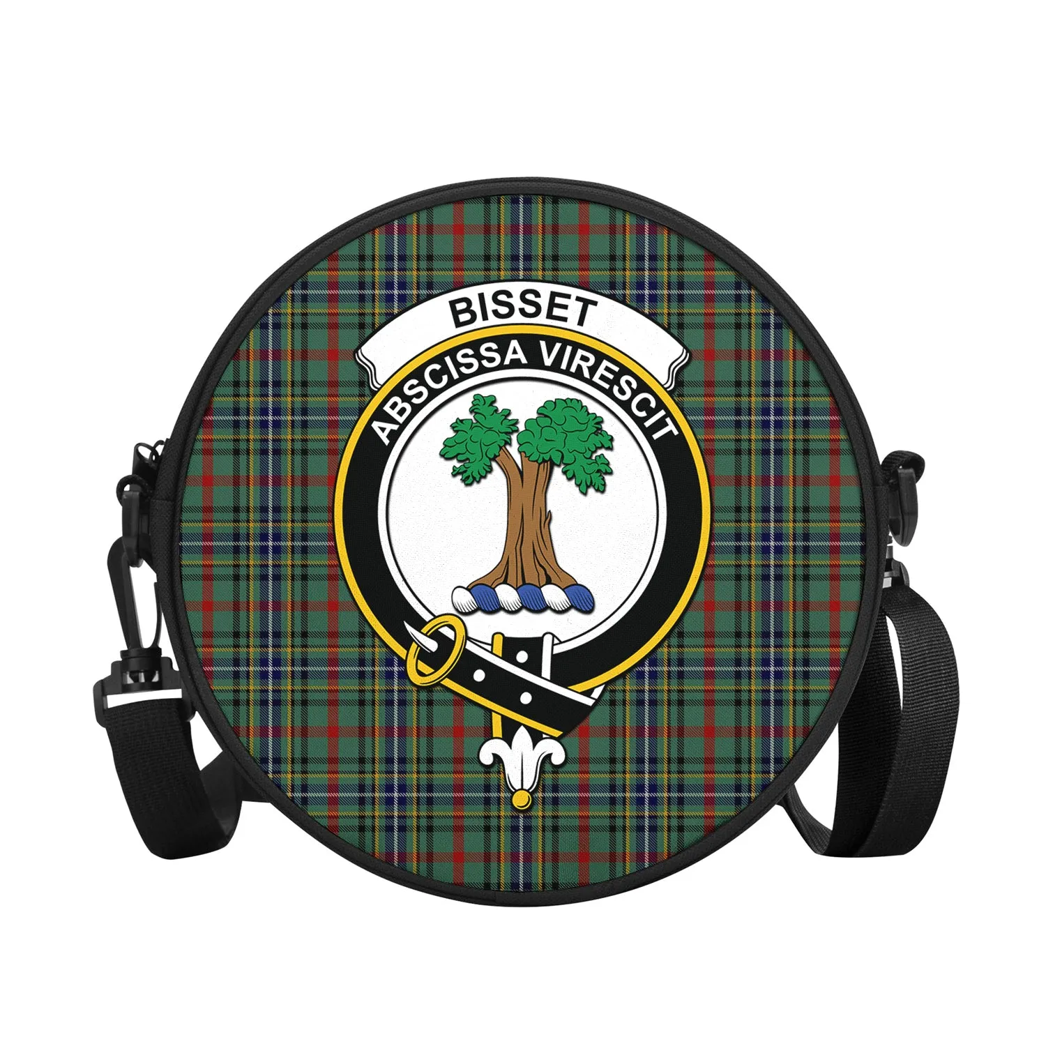 Bisset Tartan Round Satchel Bags with Family Crest