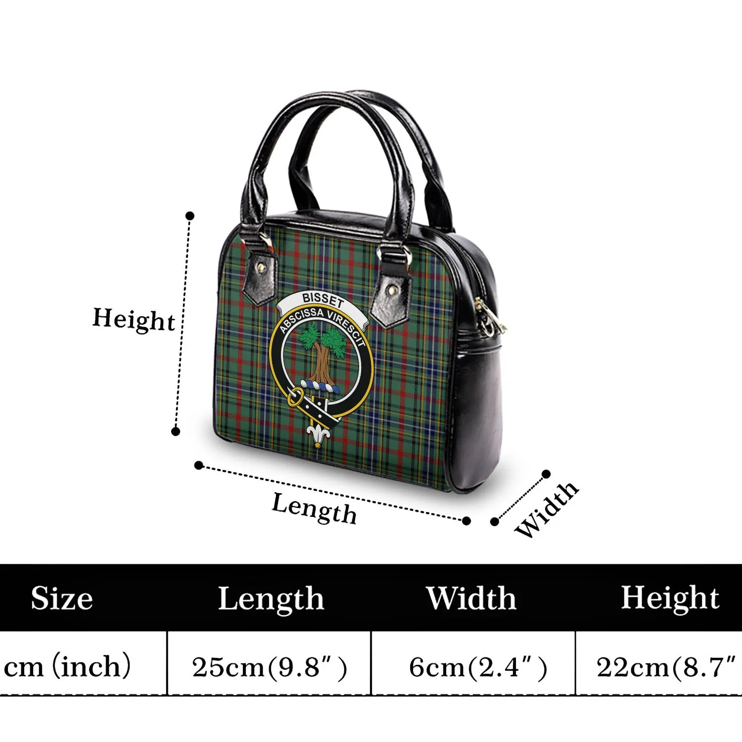 Bisset Tartan Shoulder Handbags with Family Crest