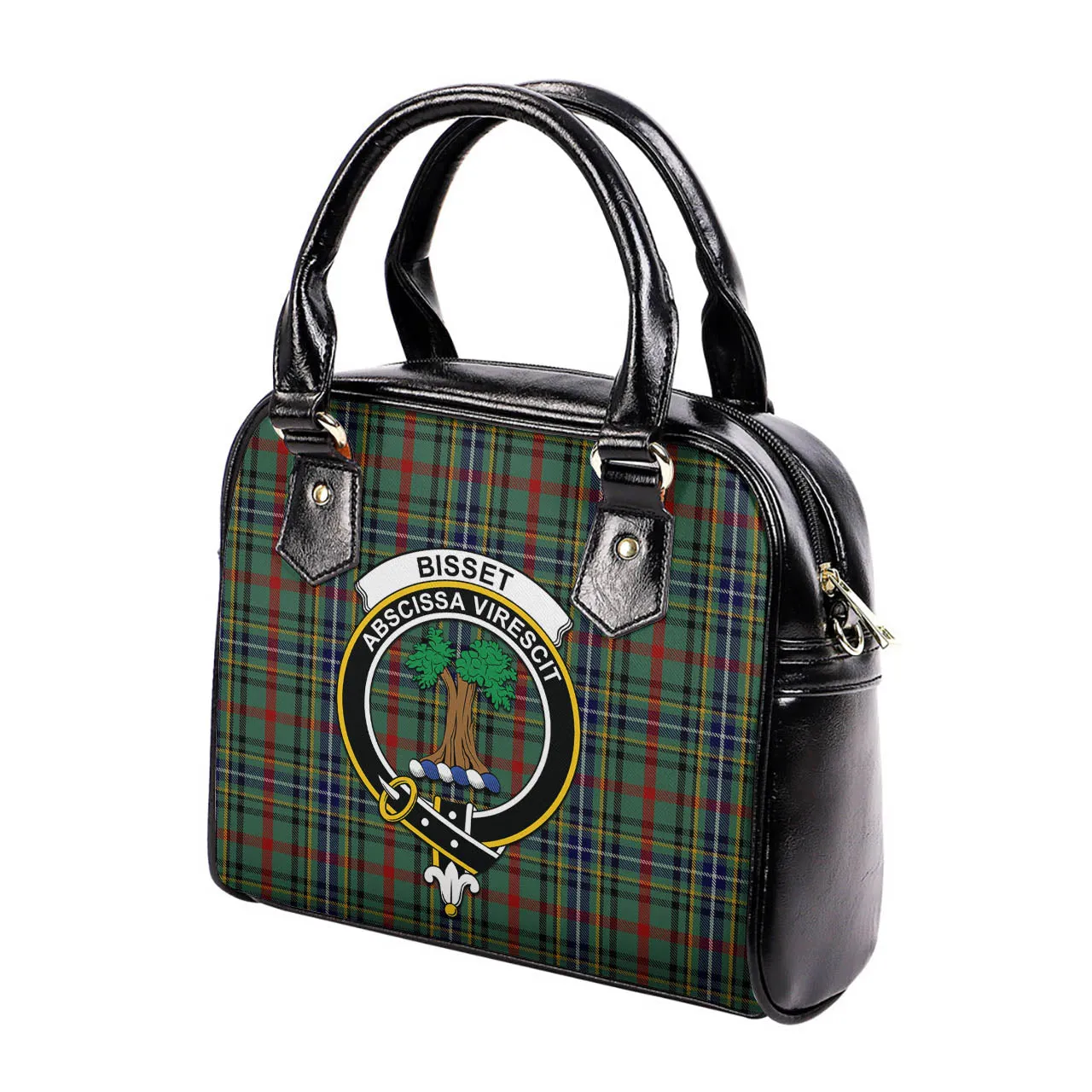 Bisset Tartan Shoulder Handbags with Family Crest