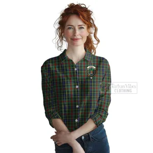 Bisset Tartan Women's Casual Shirt with Family Crest and Bearded Skull Holding Bottles of Whiskey