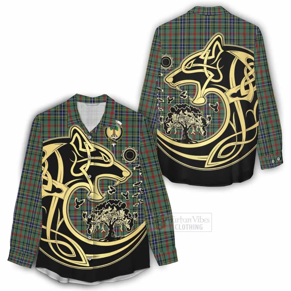 Bisset Tartan Women's Casual Shirt with Family Crest Celtic Wolf Style