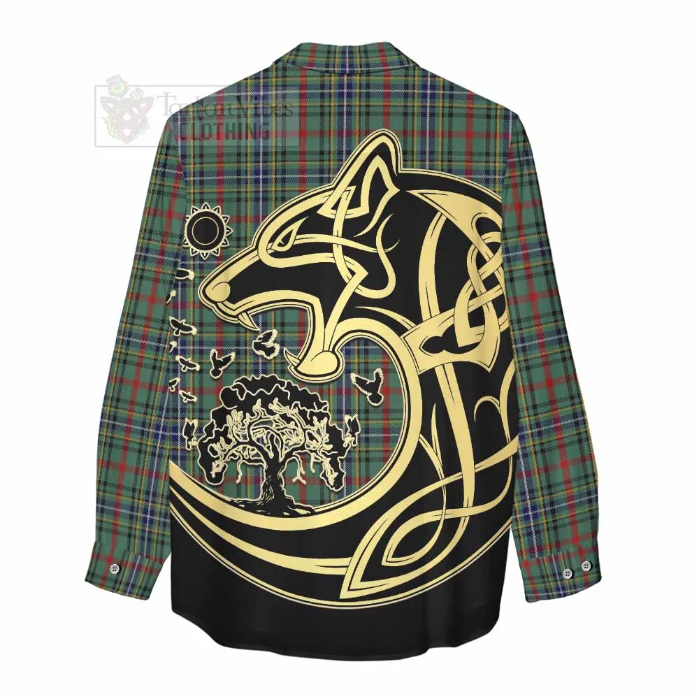 Bisset Tartan Women's Casual Shirt with Family Crest Celtic Wolf Style