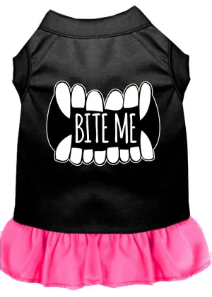 Bite Me Screen Print Dog Dress Black With Bright Pink Xl (16)