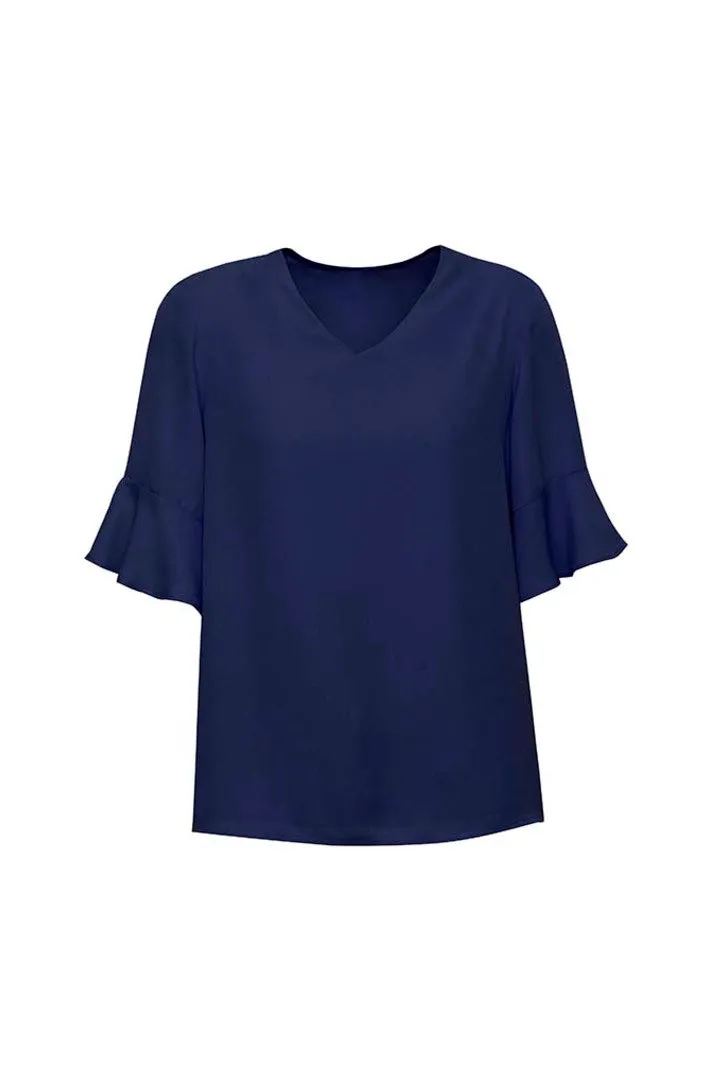 Biz Corporate Womens Aria Fluted Sleeve Blouse-(RB966LS)-Clearance