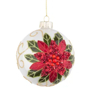 BIZZOTTO Addobbo Sfera Pallina Palla Albero Natale Poinsezia Vetro 8cm Bianco