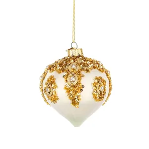 BIZZOTTO Pendaglio Pallina Albero di Natale in Vetro Melissa Paillettes 10x7cm Bianco Oro