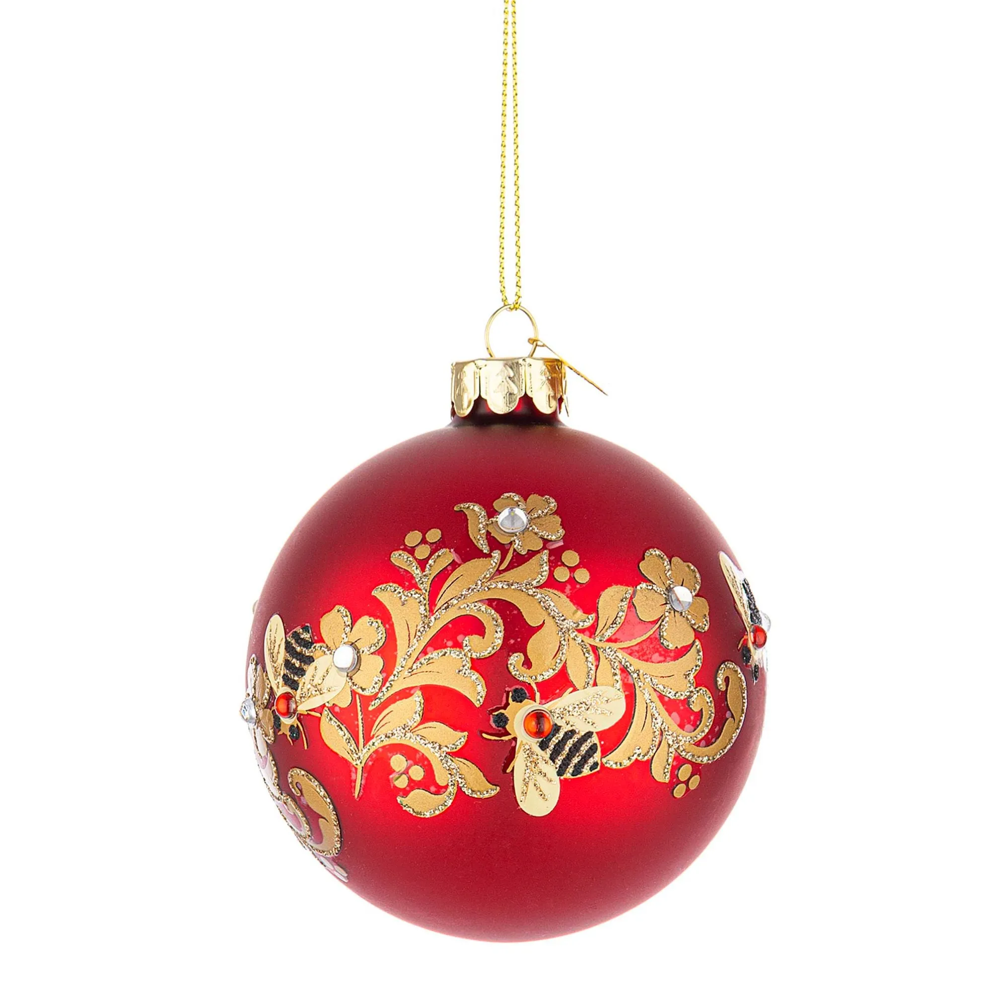 BIZZOTTO Sfera Pallina Albero di Natale in Vetro Honeybee 8cm Rosso Oro Api