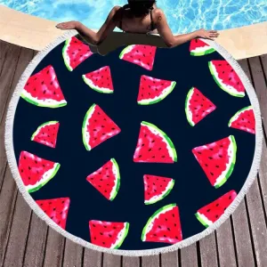 BL002 Microfiber and Fringed Soft Comfortable Circular Print Beach Towel