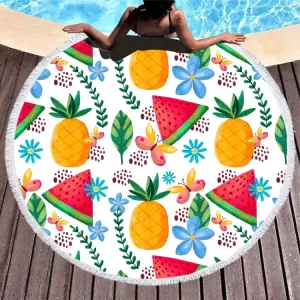 BL007 Microfiber and Fringed Soft Comfortable Circular Print Beach Towel