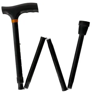 Black Adjustable Folding Cane with T Shape Handle