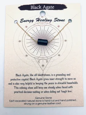 Black Agate Energy Healing Stone Stability & Protection Affirmation Necklace