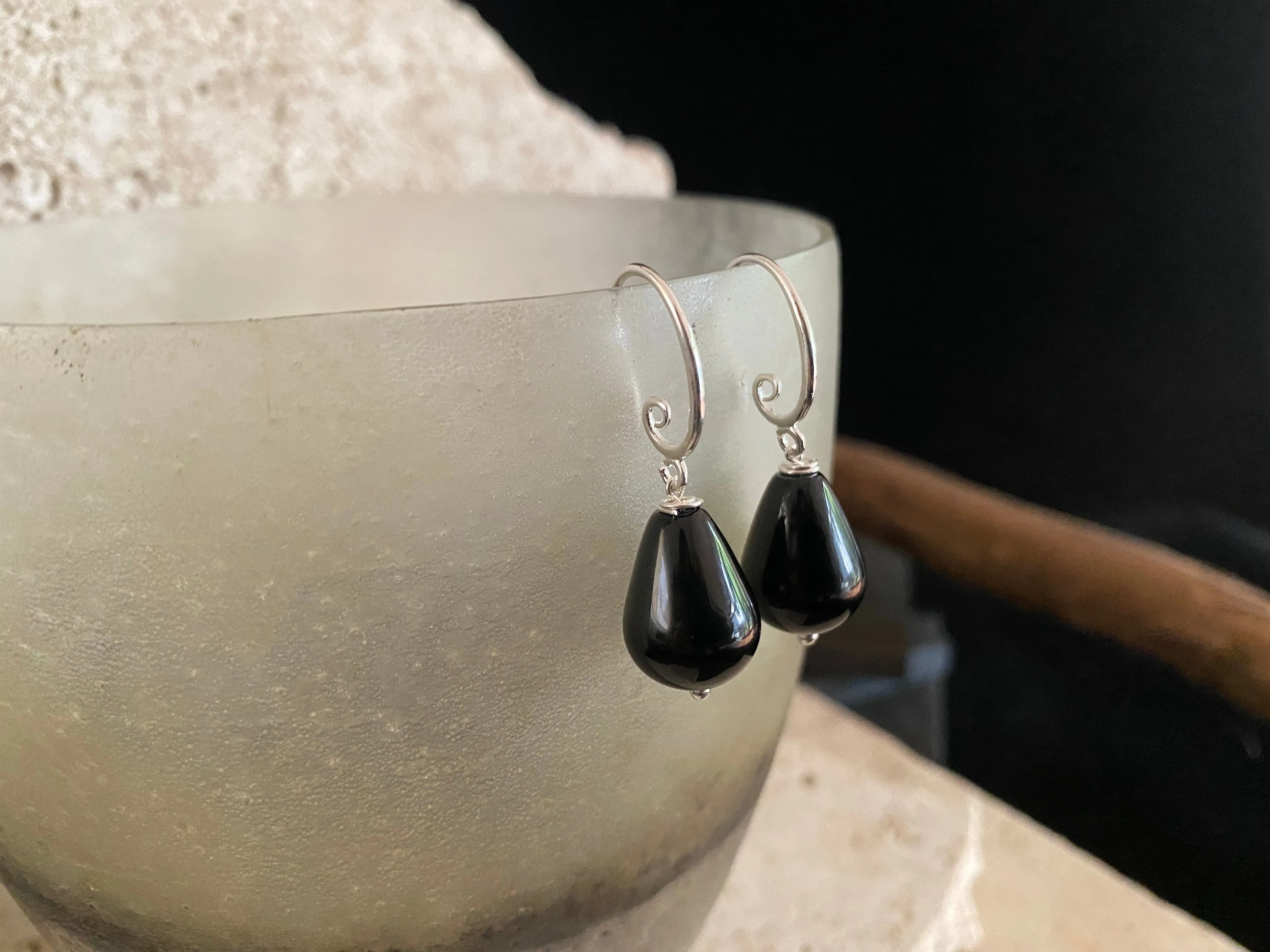 Black Agate Tear Drop Earrings