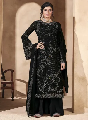 Black All Over Crystal Embroidered Palazzo Suit