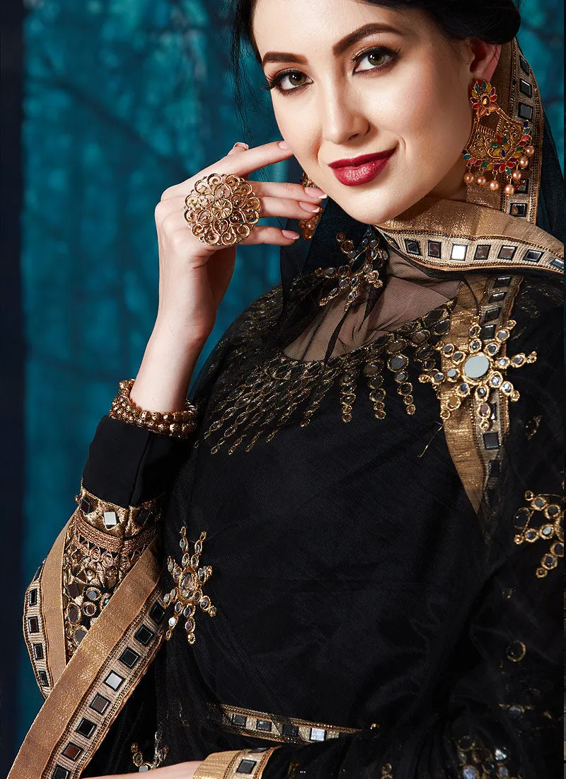 Black All Over Zari And Mirror Embroidered Anarkali Suit