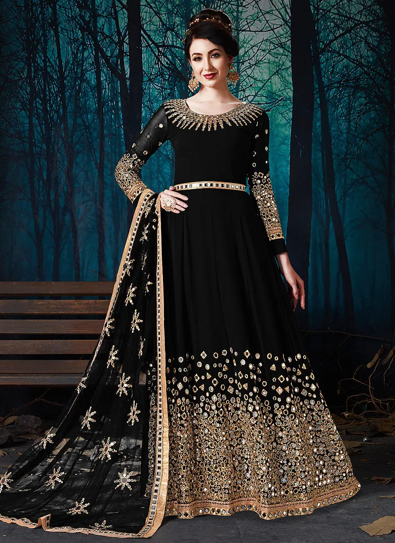 Black All Over Zari And Mirror Embroidered Anarkali Suit