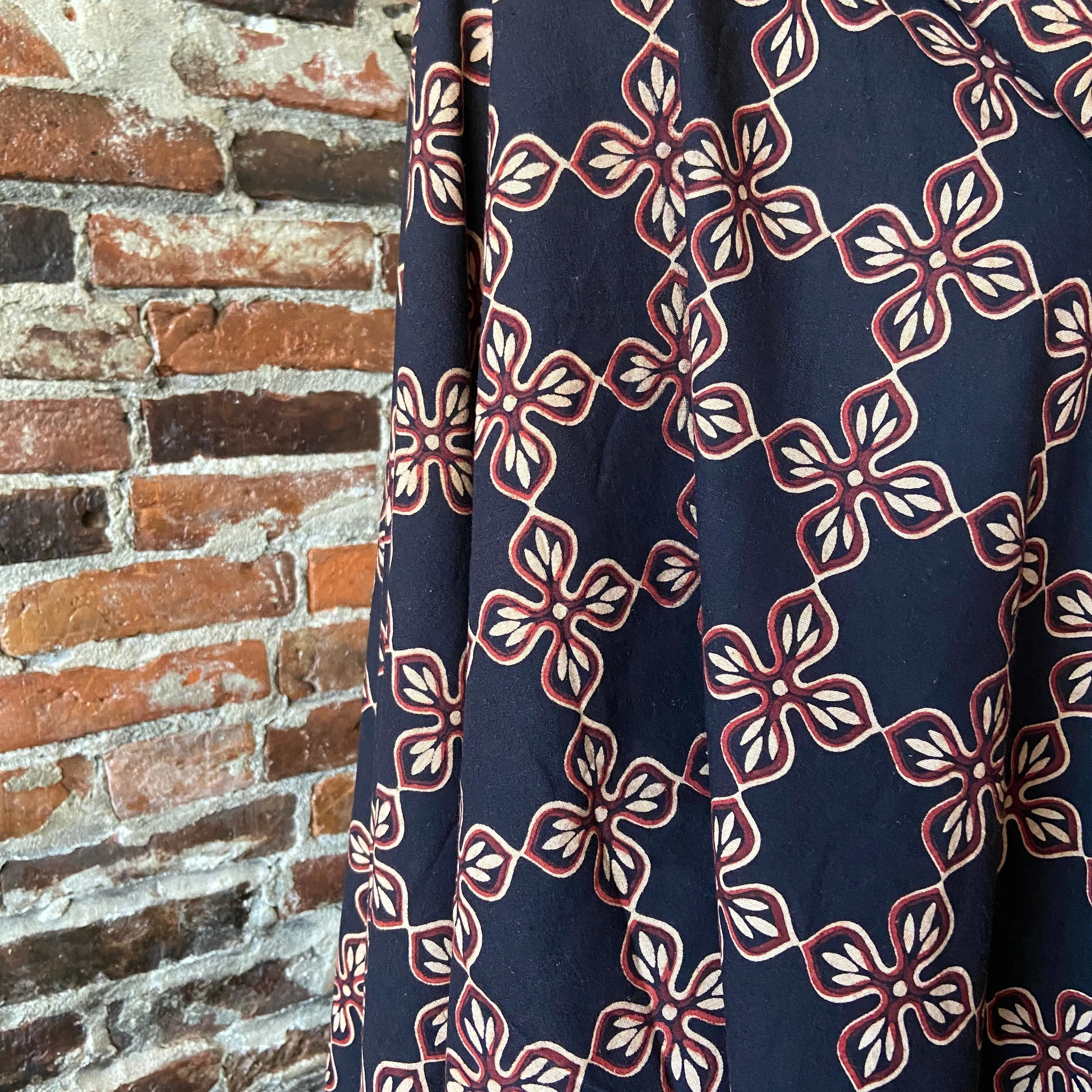 Black & Brown Floral - Hand Block Printed Cotton - India