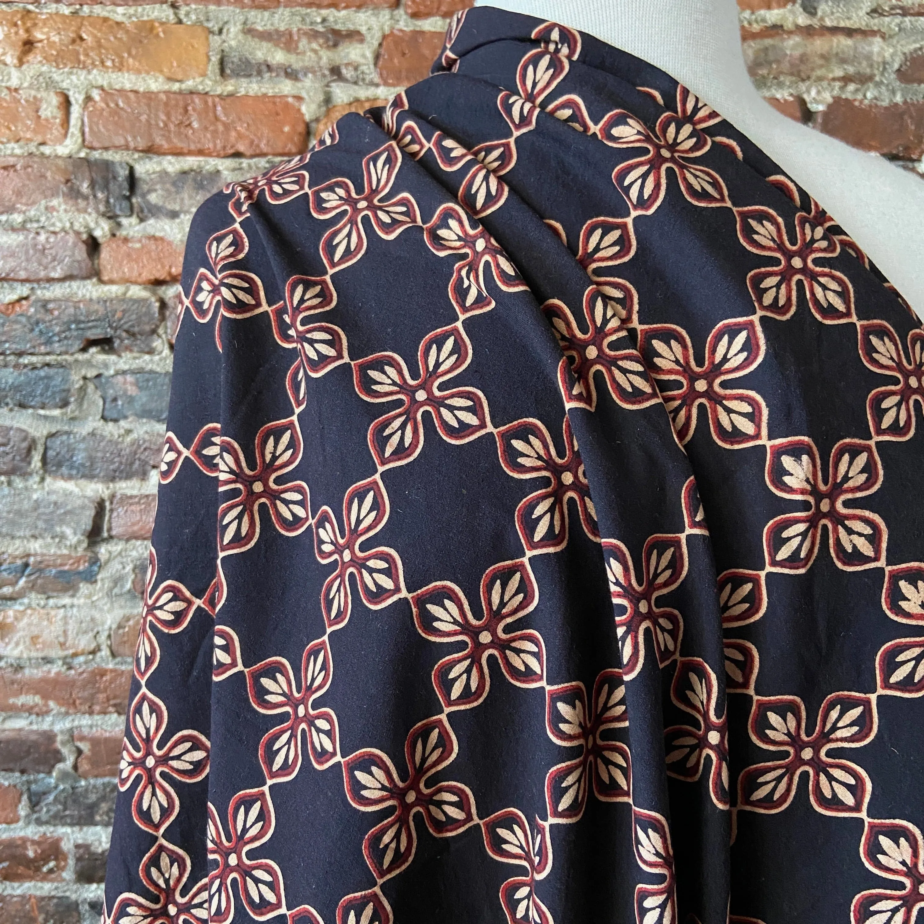 Black & Brown Floral - Hand Block Printed Cotton - India