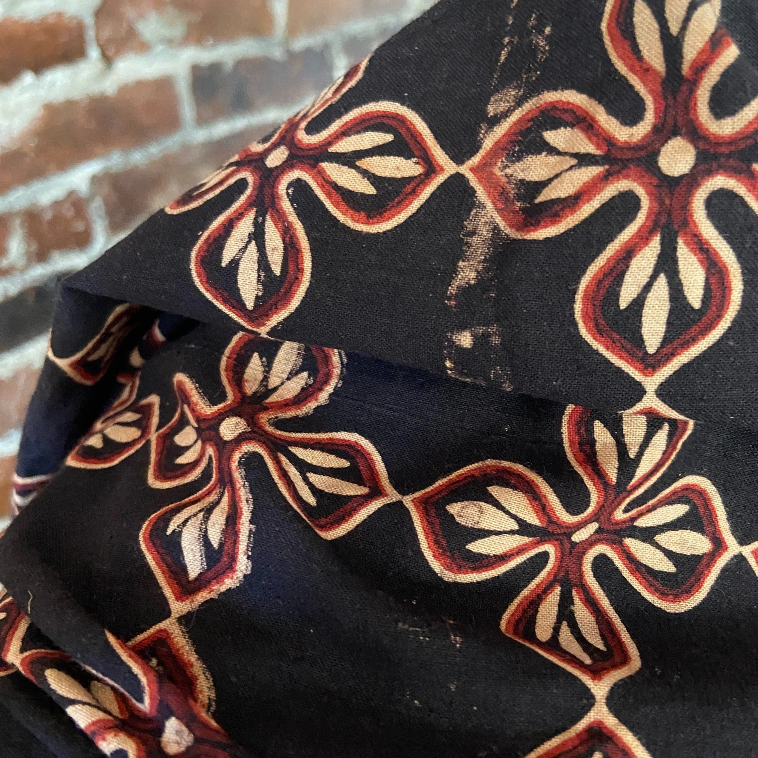 Black & Brown Floral - Hand Block Printed Cotton - India