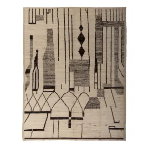 Black & Cream Zameen Modern Wool Rug - 10'8" x 13'10"