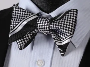 Black & Light Silver Self Tie Bow Tie