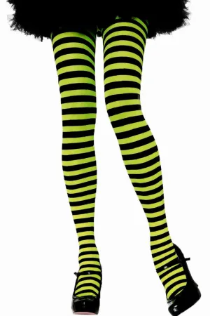 Black & Lime Green Striped Pantyhose