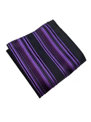 Black & Purple Striped Pocket Square